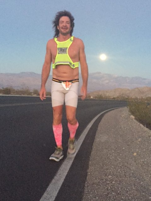 Frank running under moon mile 80